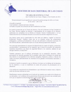 Carta de la Vicaría de Justicia y Paz de la Diócesis de San Cristóbal.