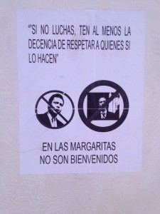 Carteles contra Velasco y Peña Nieto colocados en las calles de Las Margaritas. Foto: Fredy Martín Pérez