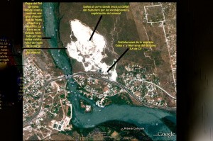 Vista satelital de los daños al medio ambiente que ha ocasionado en 50 años la empresa Cales y Morteros del Grijalva.