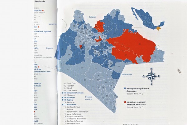 Mapa de desplazados en Chiapas, según PNUD.