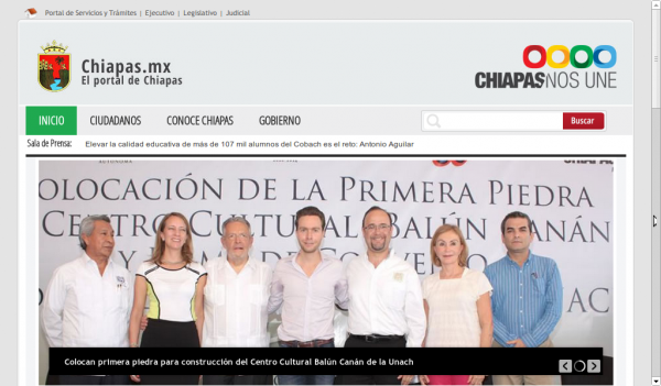 Captura de Pantalla del Portal oficial del Gobierno de Chiapas.