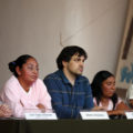 Alberta Alcántara, Daniel Zapico (AI) y Teresa González durante la conferencia de prensa | CIMACFoto: César Martínez López