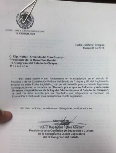 Documento expuesto al pleno del Poder Legislativo del Estado de Chiapas. 