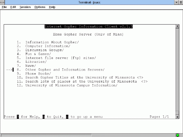 Sistema de información Gopher utilizado en los inicios de Internet.