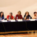 Elena Jeanetti, Norma Blazquez, Gabriela Dutrénit, Claudia Bodek, Margarita Velázquez, Delia Selene de Dios y Adriana Ortiz, ayer en la Facultad de Ciencias Políticas y Sociales de la UNAM. Foto: Alejandra Monsiváis/AMC
