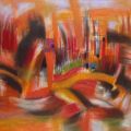 "Paisaje rojo", mixta sobre tela. 80 x 100 cms. 2013. De Manuel Cunjamá
