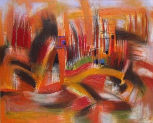 "Paisaje rojo", mixta sobre tela. 80 x 100 cms. 2013. De Manuel Cunjamá