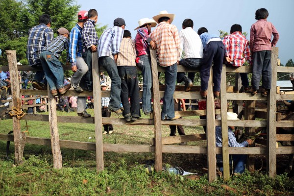 San Cristóbal de Las Casas. Habitantes de San Isidro el Ocotal  una comunidad 50 familias  que viven de la agricultura festejan al santo del mismo nombre con una misa, comida y la tradicional "montada del toro" en el que se reune todo el pueblo para disfrutar del espectáculo. Fotos: Elizabeth Ruiz/Chiapas PARALELO