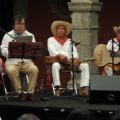 Los músicos tradicionalistas zoques Gonzalo Camacho, Benito Aquino y Cecilio Hernández. Foto: Anatol Vázquez García.