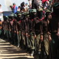Milicianos del EZLN montan guardia en el marco de un evento en la Selva Lacandona. Foto: Elizabeth Ruiz. 