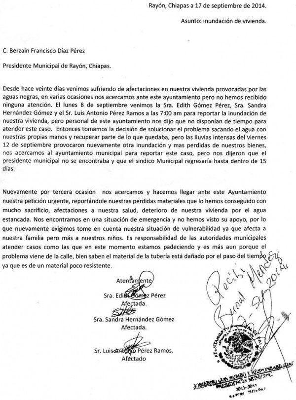 Ante la petición formal, el silencio y la indolencia de Bersaín Francisco Díaz Pérez, presidente municipal de Rayón. 