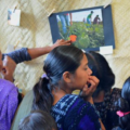 Mujeres de Chenalhó en la presentación del Museo Migrante. Foto: Voces Mesoamericanas