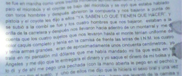 Declaración judicial de migrantes, rendida el 26-27 de diciembre de 2014 ante la Fiscalía en Delitos Cometidos en Contra de Inmigrantes (FDCCI) del gobierno de Chiapas.