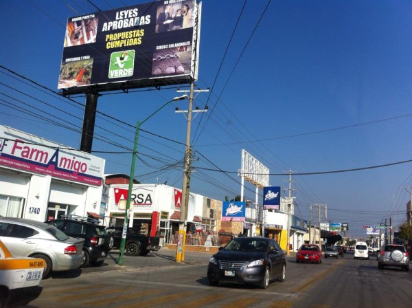 Entre 15 mil y 23 mil pesos está pagando el PVEM por los espectaculares. Foto: Sandra de los Santos/ Chiapas PARALELO.