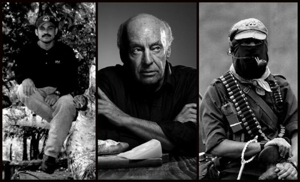 Eduardo Galeano mantuvo una relación de solidaridad con los pueblos zapatistas, uno de cuyos líderes tomó prestado su nombre. El Galeano zapatista fue asesinado en mayo de 2014,  al enterarse del asesinato, el escritor  escribió: “Ojalá no haya muerto en vano ese otro Galeano: yo lo continuaré, de todos modos”.  Imagen: Desinformémonos 