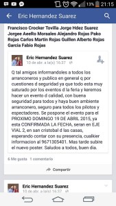 Erick Hernández Suárez como organizador pospuso la fecha de los arancones para dizque garantizar mejores medidas de seguridad. 