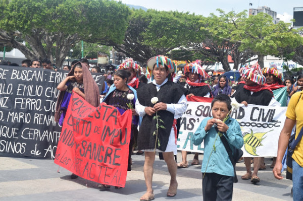 Sobrevivientes de Acteal manifestación en Tuxtla Gutiérrez, Chiapas. Foto: Cortesía