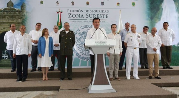 El Gabinete Nacional de Seguridad y los gobernadores del sur-sureste en la reunión del 7 de septiembre en Chiapas. Foto: Segob