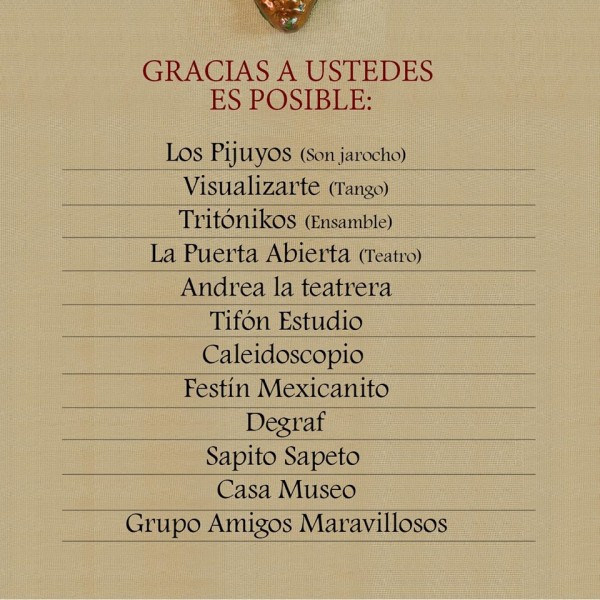 Cartelera de las actividades que se presentarán en el festejo del aniversario de la Galería Rodolfo Disner.
