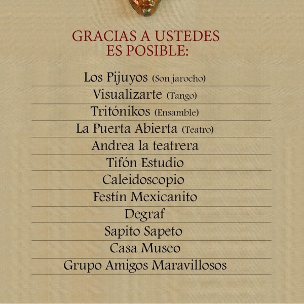 Cartelera de las actividades que se presentarán en el festejo del aniversario de la Galería Rodolfo Disner. 