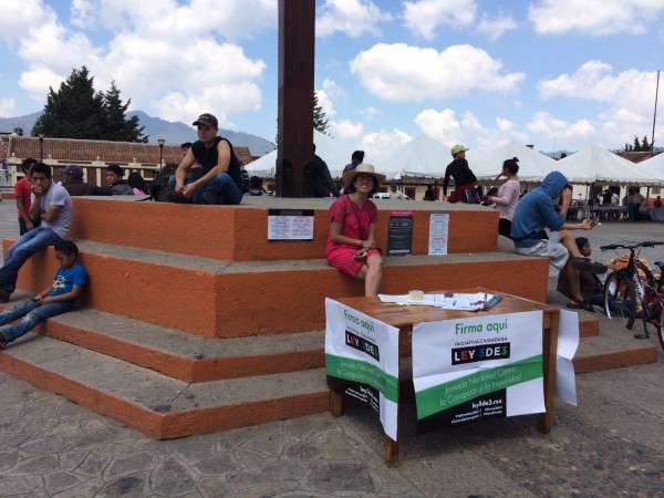 En San Cristóbal y Tuxtla Gutiérrez se instalaron módulos para recolectar firmas. Foto: Ernesto Gómez Pananá/ Cortesía.