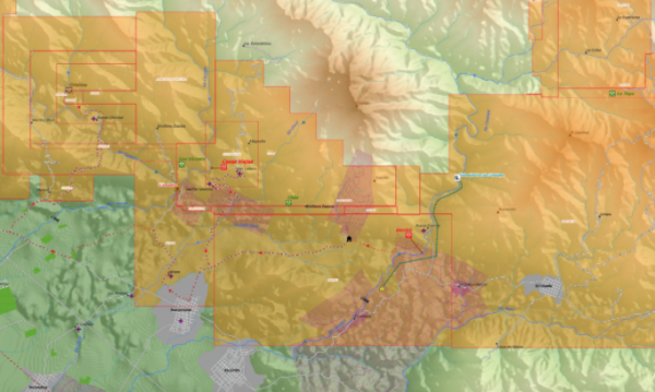 Mapa de las concesiones mineras en Acacoyagua y Escuintla elaborado por Geocomunes, FPDS y Otros Mundos A.C.