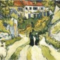 Calle de la aldea y los pasos en Auvers con figuras de Vincent van Gogh
