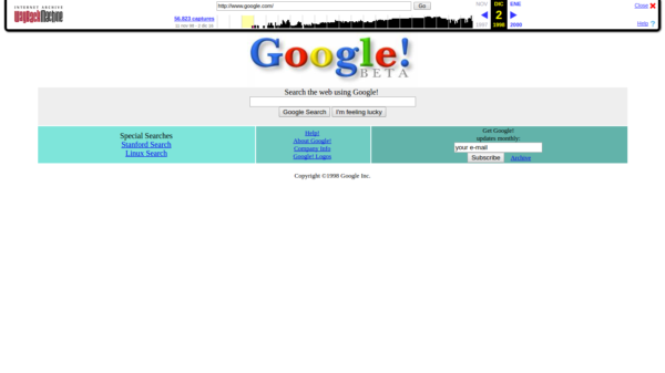 Así era Google en 1998. Sitio web almacenado en Internet Archive