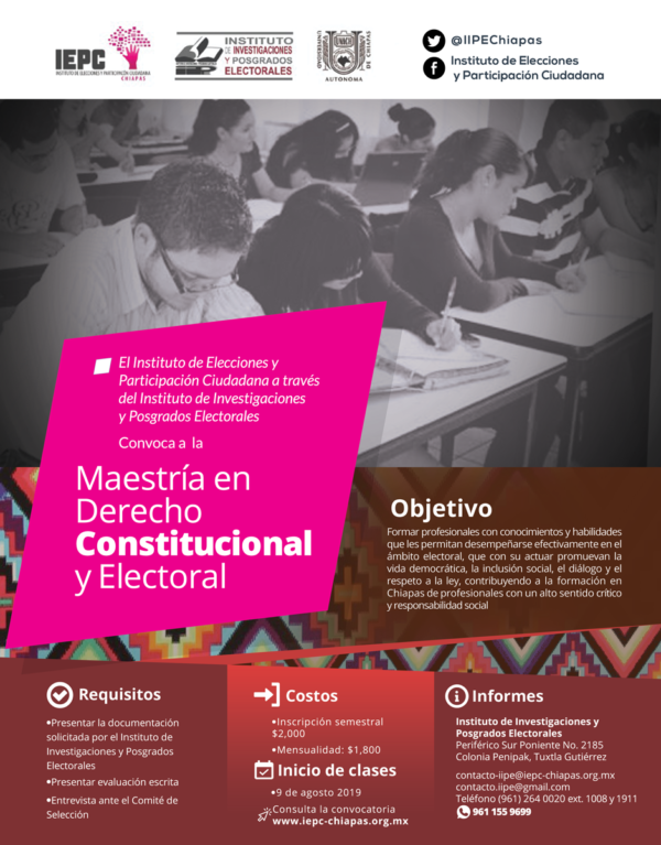 INICIA LA ETAPA DE REGISTRO PARA LA MAESTRÍA EN DERECHO CONSTITUCIONAL Y ELECTORAL