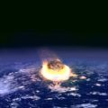 Ilustración del impacto de un asteroide del tamaño de unos pocos kilómetros sobre el planeta Tierra. Se estima que colisiones de este tipo ocurren cada cien millones de años. Imagen: Wikipedia