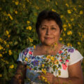 Leydy Pech Martín está rodeda de la flor de tajonal, para ella es muy simbólico pues es una fuente de nectar y polen para abejas e insectos polinizadores de la región. A través de la conservación de apicultura tradicional maya, ella lucha contra empresas trasnacionales y por el respeto de los derechos de la mujer maya, por un medio ambiente sano.