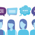 group of people with speech bubbles vector illustration design