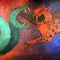 Rufino Tamayo. Dualidad. 1964. Vinelita sobre tela de lino. 3.53 x 12.21 m. Museo Nacional de Antropología e Historia, INAH-CONACULTA, México.
