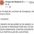 “Violación agravada y no abuso sexual” : Grupo de mujeres exige pena máxima para profesor que abusó de alumna en Oaxaca.
Foto: Istmo Press