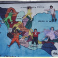 Alumnos de primaria juegan en un mapa monumental de la República Mexicana pintado en el piso de la escuela Paidós como parte de un proyecto escolar. Foto: Cortesía

